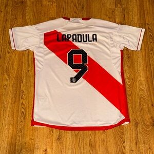 Peru National Team Jersey Men’s LARGE White Soccer Adidas Lapadula #9 Home READ